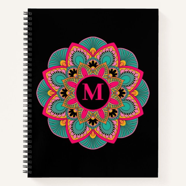 Carnet Élégant Monogramme Mandala multicolore (Devant)