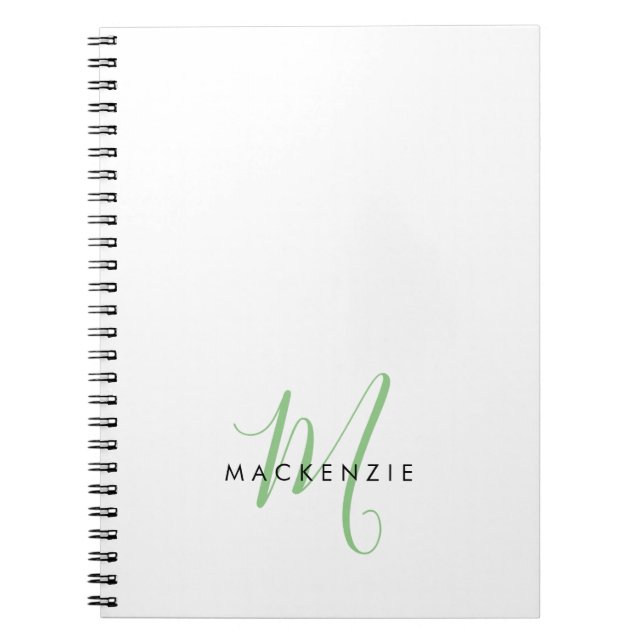 Carnet Élégant Monogramme moderne blanc vert Script (Devant)