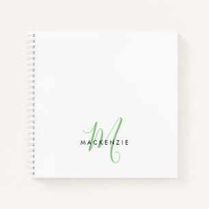 Carnet Élégant Monogramme moderne blanc vert Script