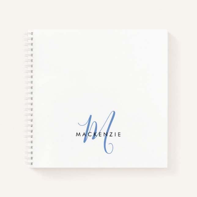 Carnet Élégant Monogramme moderne bleu blanc (Devant)
