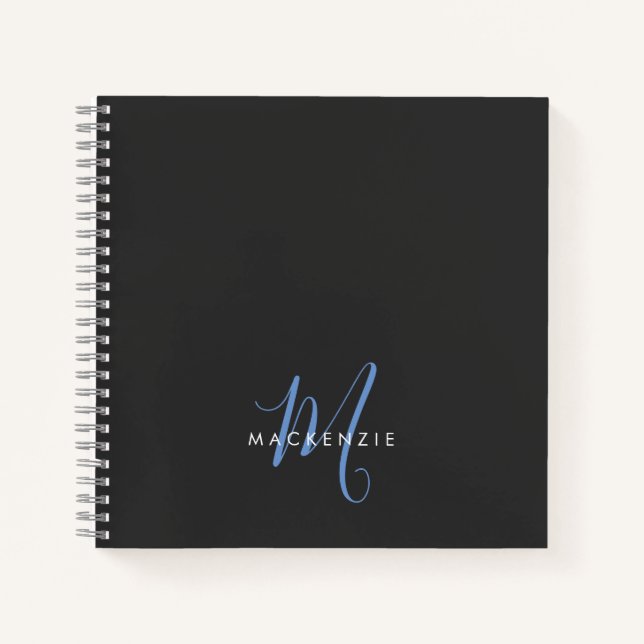 Carnet Élégant Monogramme moderne noir noir (Devant)