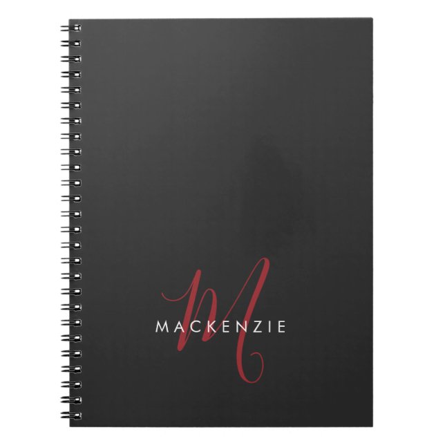 Carnet Élégant Monogramme moderne noir rouge (Devant)