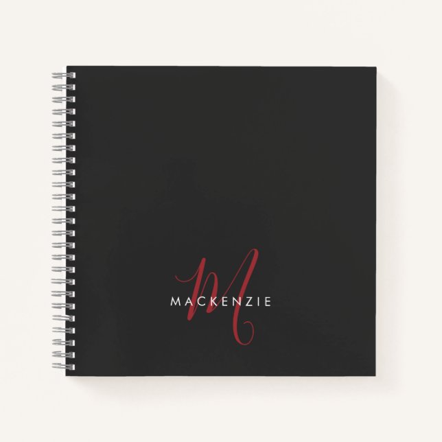 Carnet Élégant Monogramme moderne noir rouge (Devant)