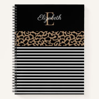 Élégant Monogramme noir Poster de animal léopard