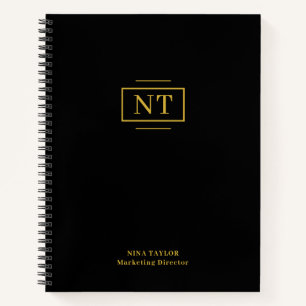 Carnet Élégant monogramme or à deux lettres noir 