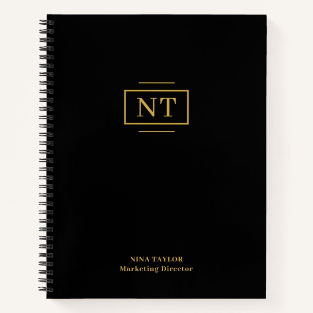 Carnet Élégant monogramme or à deux lettres noir  (Devant)