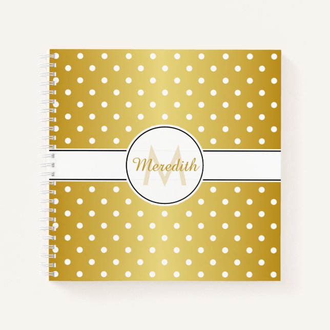 Carnet Élégant Monogramme Or Polka Motif (Devant)