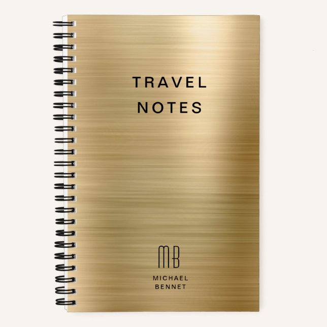 Carnet Élégant Monogramme Or Voyager (Recto)