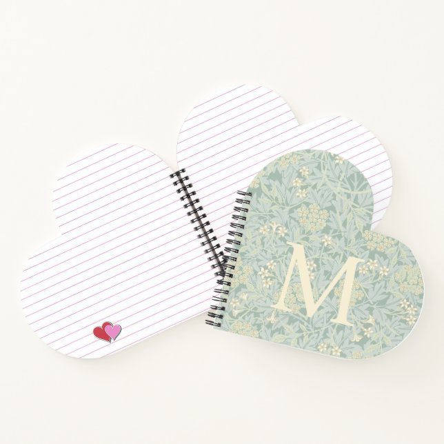 Carnet Élégant Monogramme Pastel Vert Floral de Jasmin (Intérieur)
