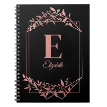 Élégant monogrammé rose cadre or feuille noir
