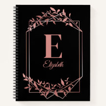 Élégant monogrammé rose cadre or feuille noir