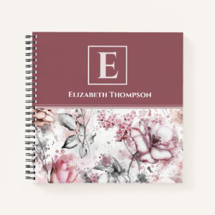 Carnet Élégant Monogramme rose et violet flore botanique