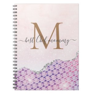Carnet Élégant Monogramme Rose Parties scintillant rose p