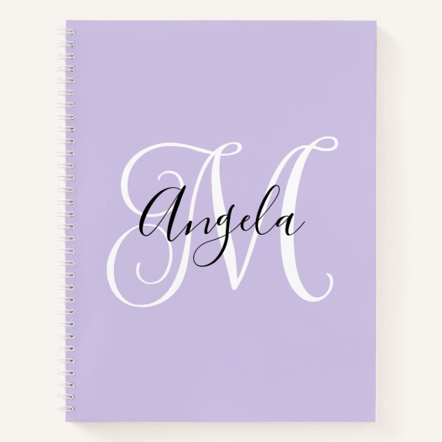 Carnet Élégant monogramme script lavande pâle (Devant)