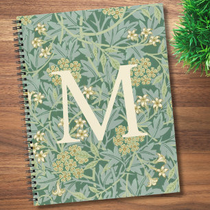 Carnet Élégant Monogramme Vert Jasmin Floral