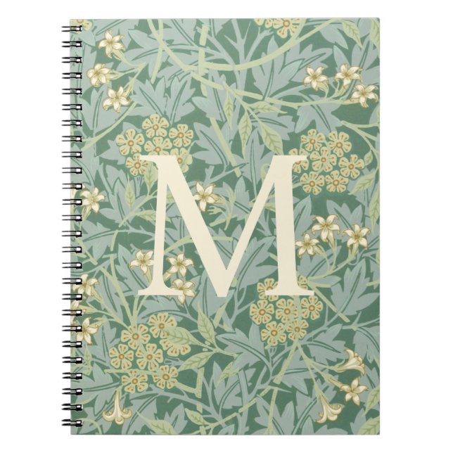 Carnet Élégant Monogramme Vert Jasmin Floral (Devant)
