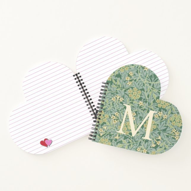 Carnet Élégant Monogramme Vert Jasmin Floral (Intérieur)