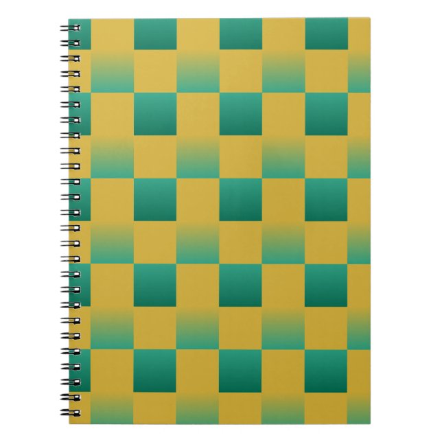 Carnet Élégant motif à damiers en vert et or (Devant)