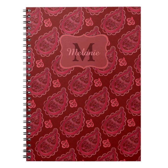 Carnet Elégant Motif Burgundy Paisley Personnalisé (Devant)
