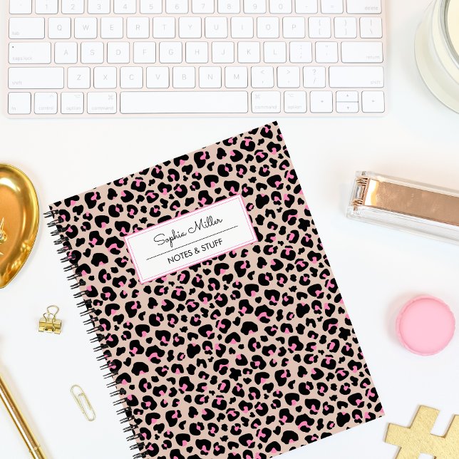 Carnet Élégant motif de peau de léopard rose noir Monogra (Créateur téléchargé)
