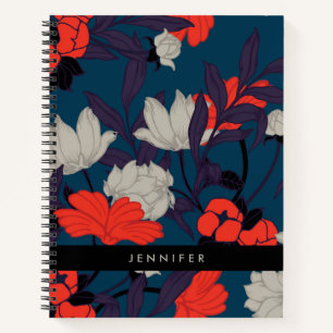 Carnet Élégant motif floral bleu et rouge