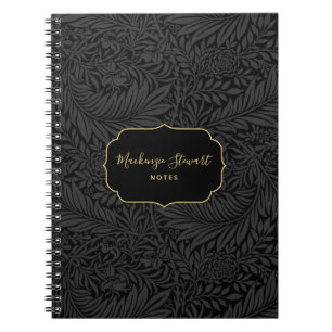 Carnet Élégant motif floral noir avec nom personnalisé