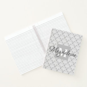 Carnet Elégant motif gris et blanc damassé chic spiral