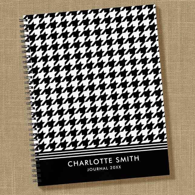 Carnet Elégant Motif Houndstooth noir blanc spiral (Créateur téléchargé)