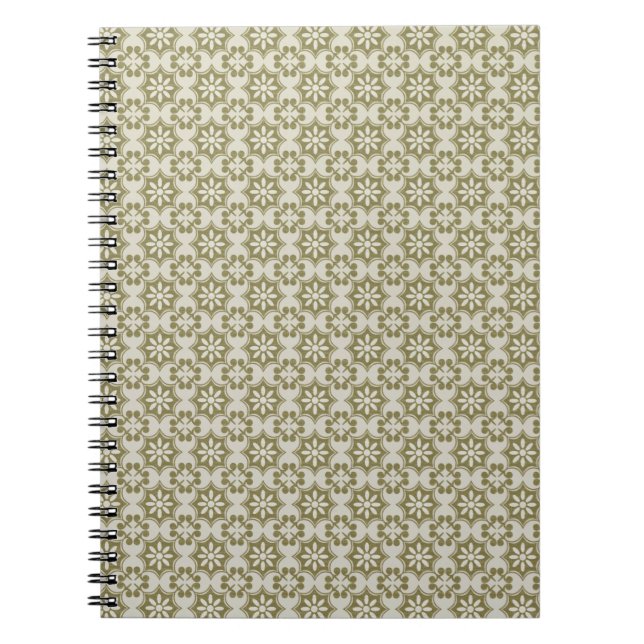 Carnet Élégant motif répétitif de Fleur de Lis vert olive (Devant)