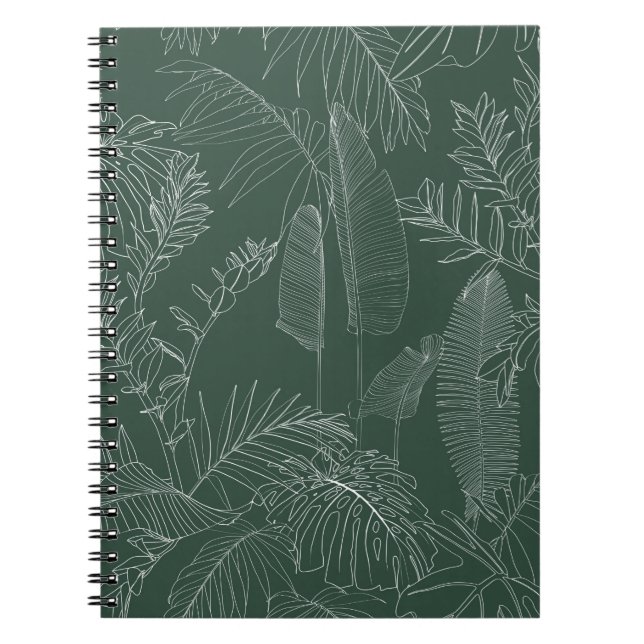 Carnet Élégant motif sans soudure avec lin à main verte (Devant)