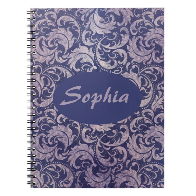 Carnet Élégant motif Vintage pourpre damassé (Devant)