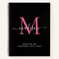 Élégant noir Hot rose Monogramme Nom du script Rec