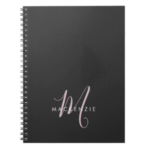 Carnet Élégant Noir Noir Blush Pink Script Monogramme