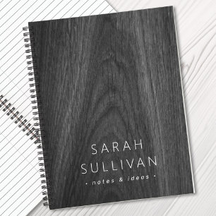 Carnet Élégant nom personnalisé minimal grain de bois fon