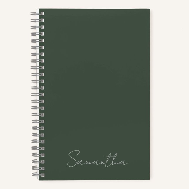 Carnet Élégant Nom Personnalisé Vert Foncé (Recto)