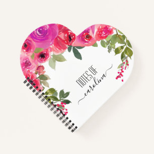 Carnet Elégant nom rose girly floral rose aquarelle
