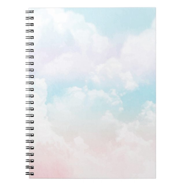 Carnet Elégant nuages célestes bleu pastel et rose (Devant)