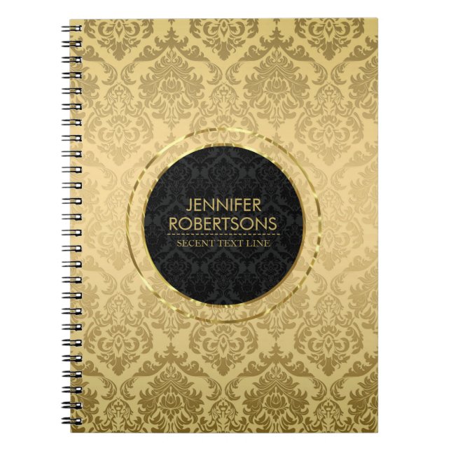 Carnet Elégant Or Et Noir Floral Damas (Devant)
