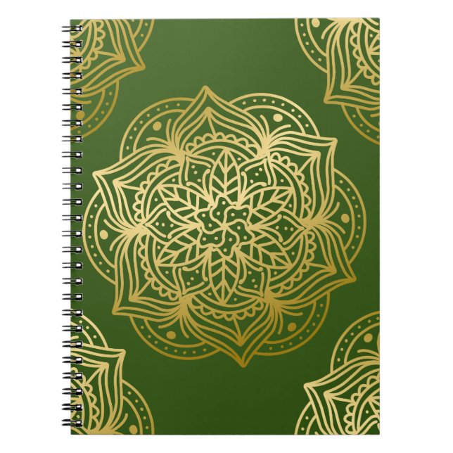 Carnet Elégant or et vert Motif Mandala (Devant)