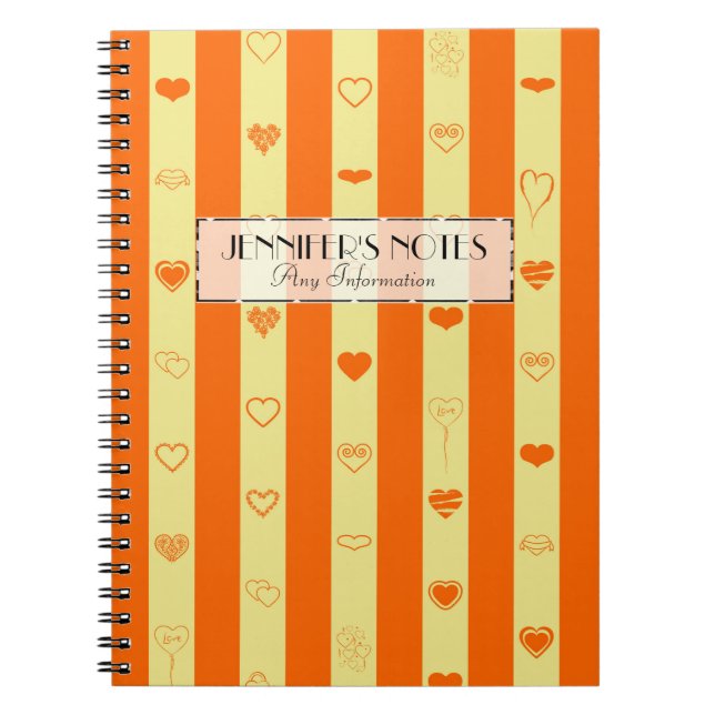 Carnet Elegant Orange Stripes Modern Heart Pattern (Devant)