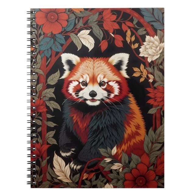 Carnet Élégant Panda Rouge William Morris Inspiré Floral (Devant)