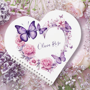 Carnet Elégant Papillon Floral Coeur Personnalisé