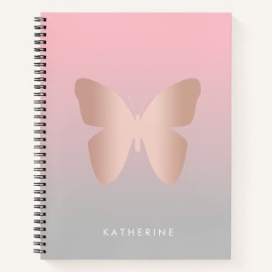 Carnet Elégant papillon rose moderne en or tendance
