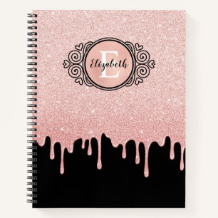 Carnet Elégant Parties scintillant rose gouttes Monogramm