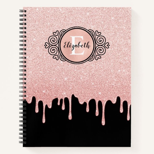 Carnet Elégant Parties scintillant rose gouttes Monogramm (Devant)
