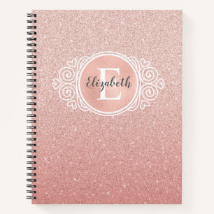 Carnet Élégant Parties scintillant rose Monogramme Nom du