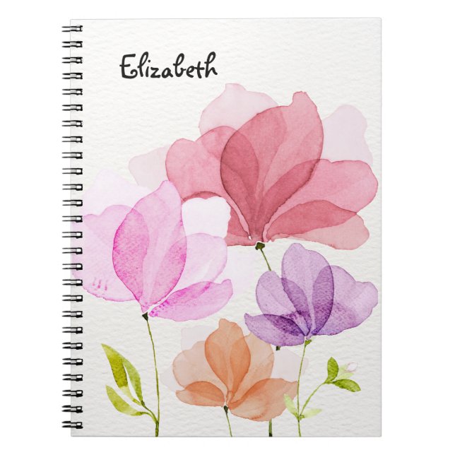 Carnet Elégant Pastel Aquarelle Main Peint Fleurs (Devant)