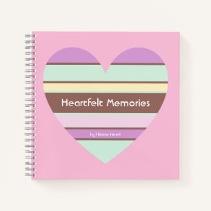 Carnet Elégant Pastel Stripes Coeur sur rose