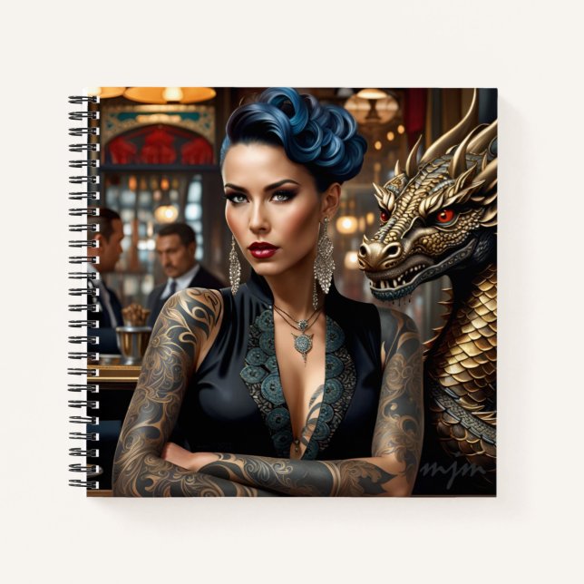 Carnet Élégant Patron De Lady Avec Tatouage Et Dragon (Devant)