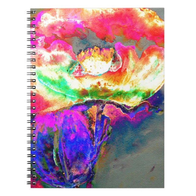 Carnet Élégant pavot à fleurs rose jaune abstrait (Devant)